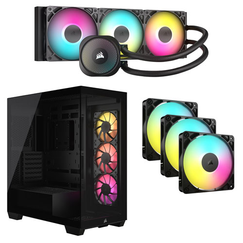 Système de refroidissement liquide pour processeur Nautilus 360 RS ARGB de Corsair avec tour ATX et trois ventilateurs à modulation d'impulsion 120