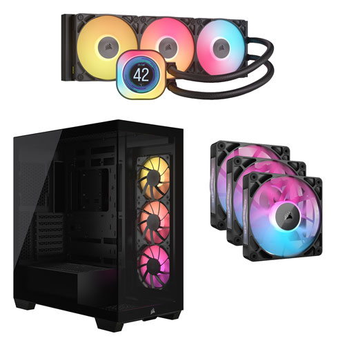 Système de refroidissement liquide pour processeur iCUE Link Titan RX ACL 360 mm de Corsair avec tour intermédiaire ATX et 3 ventilateurs à